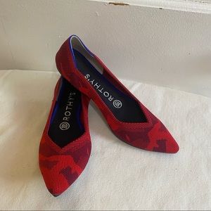 Rothy's Red Camo Pointy Toe Flats 6